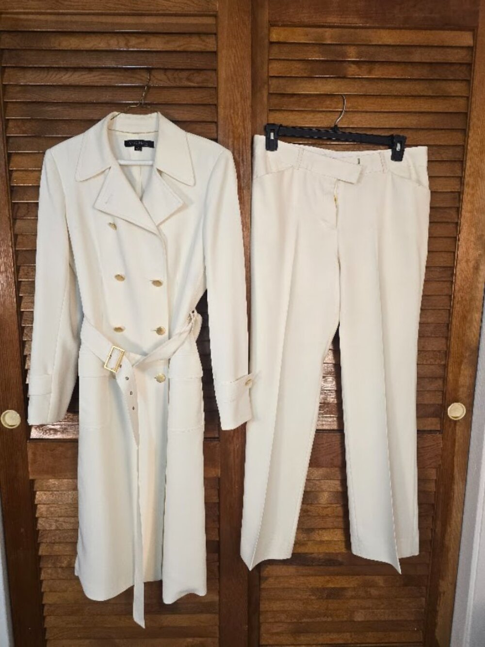 Anne Klein White Formal Pant Suit Set 8 Belted Longline Jacket